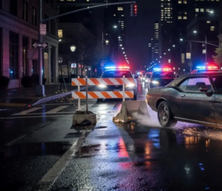 High-speed nighttime car chase through a dense city street in Gangster Mafia War: City Crime.