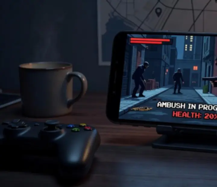 Player standing in a dimly lit alley of the city, illustrating the offline single-player focus of Gangster Mafia War: City Crime