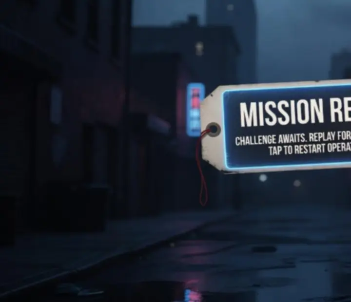 A game retry-style screen evoking mission failure and the option to try again in Gangster Mafia War: City Crime.