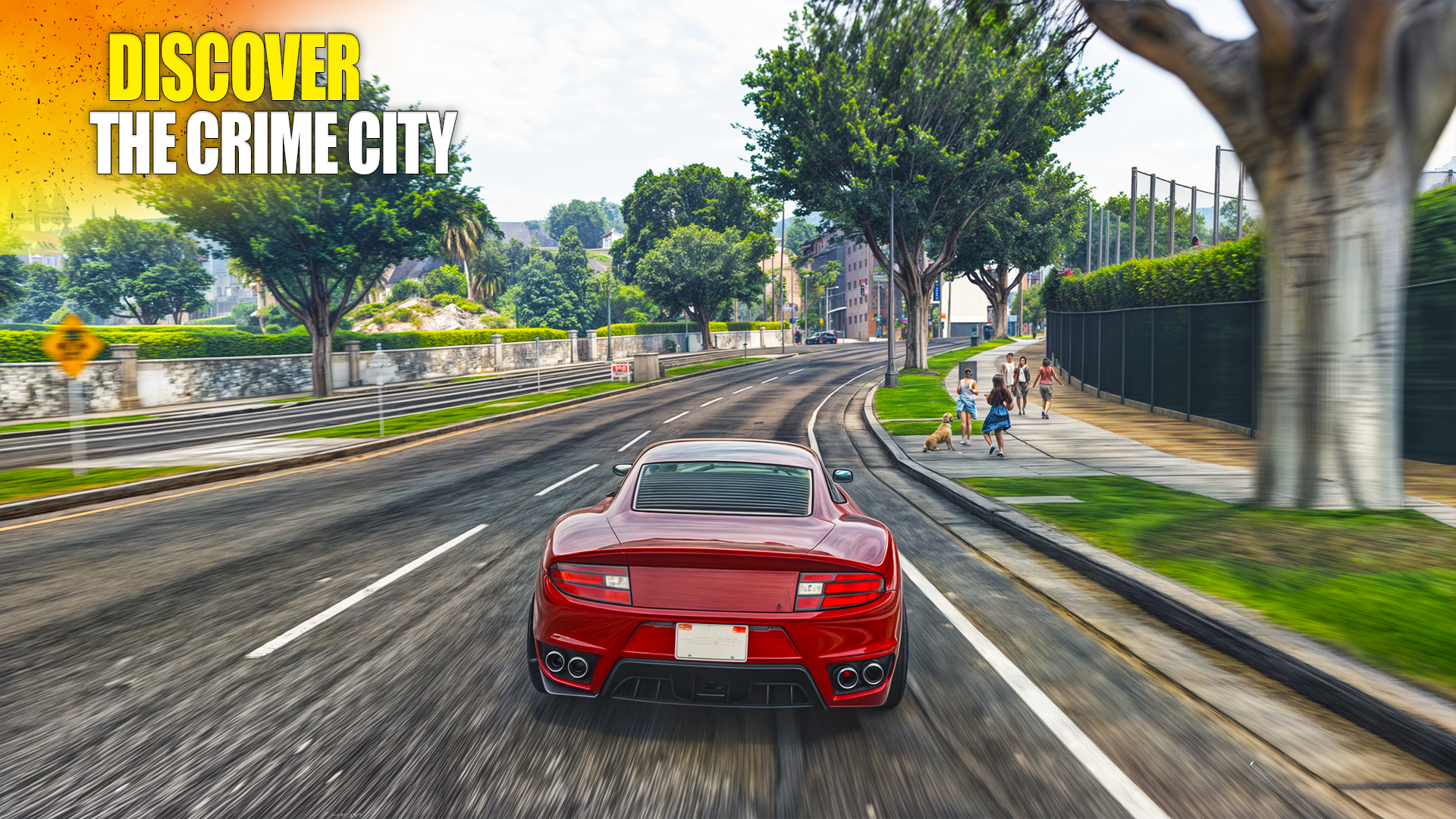 Gameplay screenshot from Gangster Mafia War: City Crime showing driving and street action through the city.