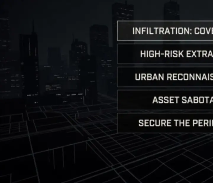 Mission selection interface in Gangster Mafia War: City Crime, showing multiple urban assignments