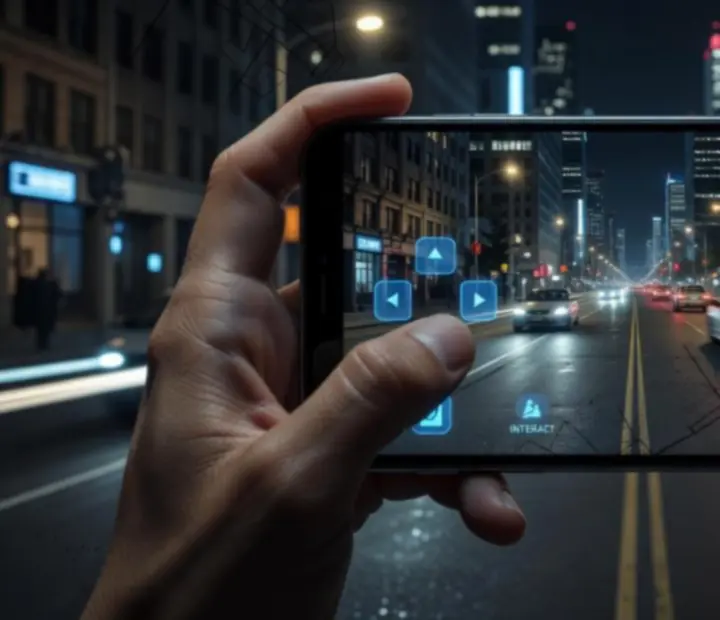 On-screen mobile controls overlayed on a night-time urban street scene in Gangster Mafia War: City Crime
